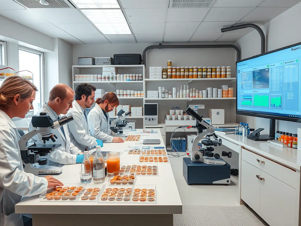 微生物菌剂研发实验室,研究人员正在观察培养皿
